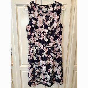 Navy and Pink Floral Sleeveless LOFT Dress Size M